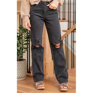 Judy Blue Black Distressed Straight Leg Jeans